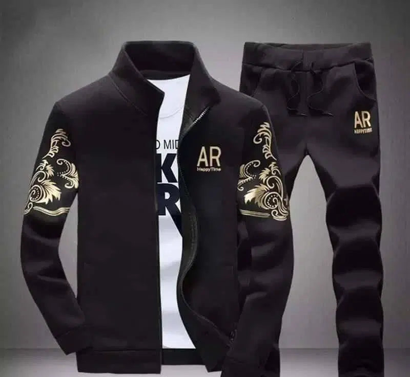 Men's Fleece Track Suit - 2 Pcs in Black Saahar's