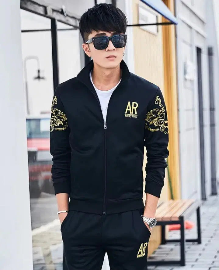 Men's Fleece Track Suit - 2 Pcs in Black Saahar's