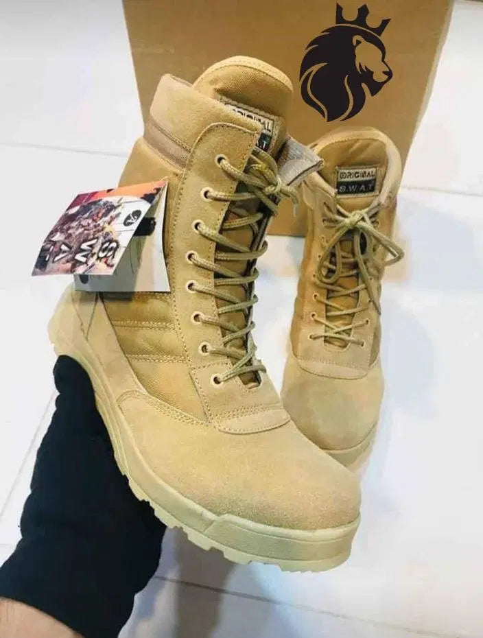 Men's Long Army Boots, Beige Swat Saahar's